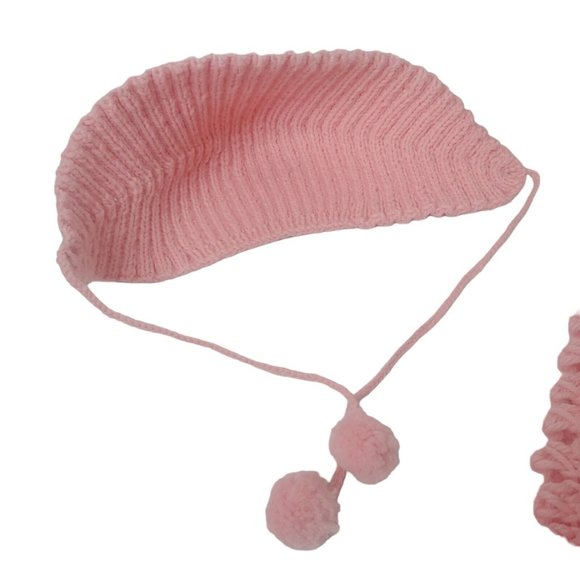 Vintage Handmade Crochet Little Girls Winter Hat And Scarf Set Pom Pom Pink - Picture 10 of 16